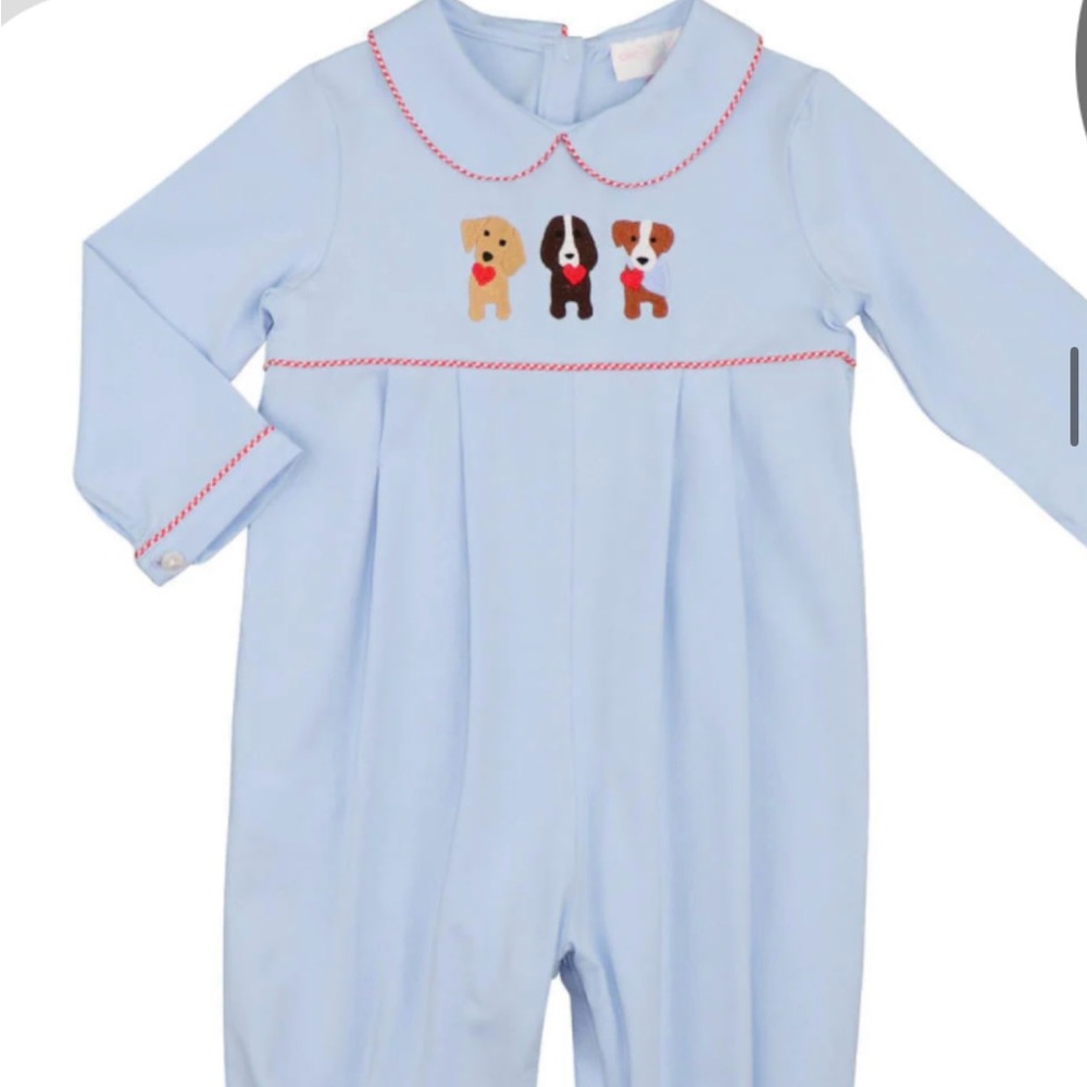 Blue Kids One Piece with Dog Embroidery